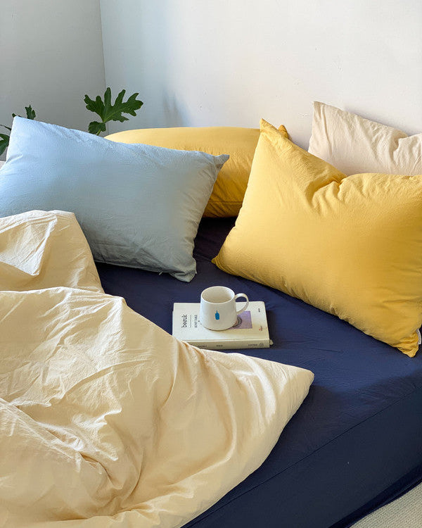 Washed Cotton Quilted Mattress Pad – Navy