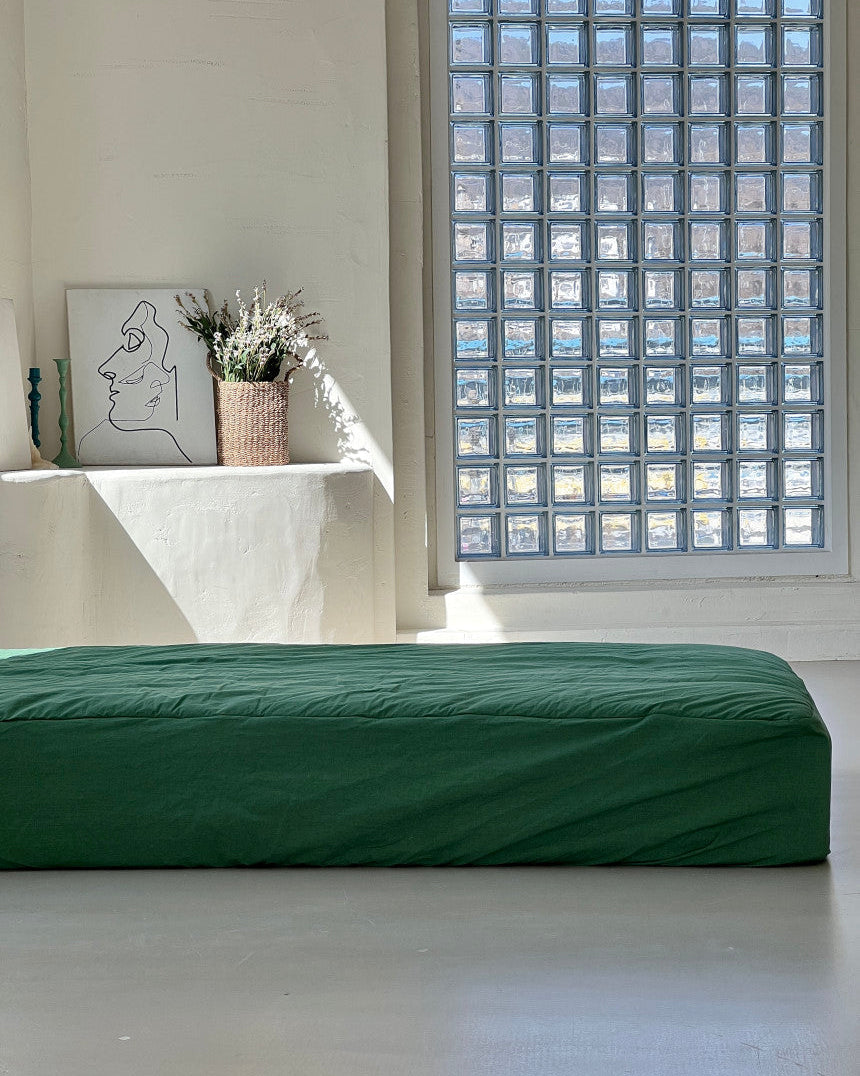 Washed Cotton Quilted Mattress Pad – Deep green