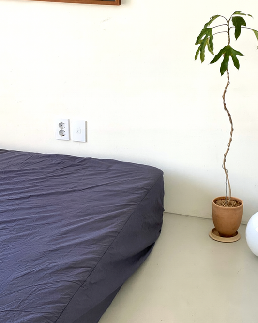 Washed Cotton Quilted Mattress Pad – Navy