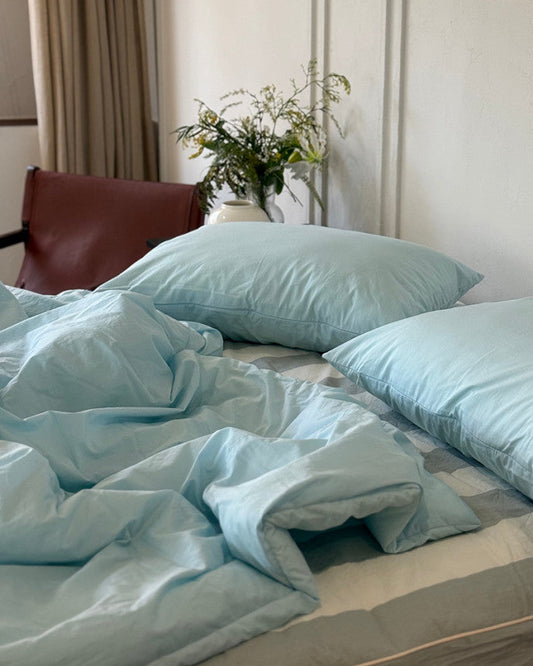 Washed Cotton Duvet Cover Set– light blue