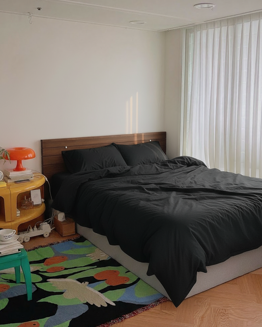 Washed Cotton Duvet Cover Set– Black